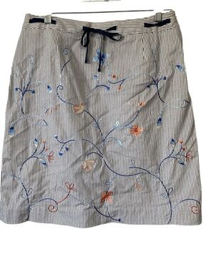 Talbots Navy White floral Striped Embroidered Pencil Skirt size